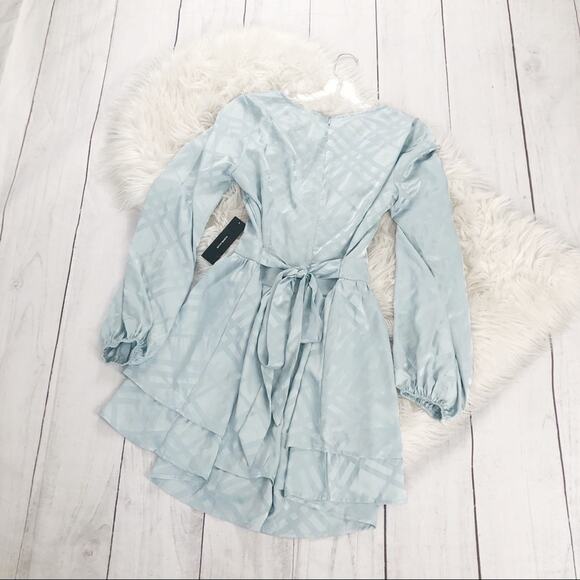 Lulu’s Geo My! Mint Blue Embossed Tiered‎ Romper - Picture 4 of 5